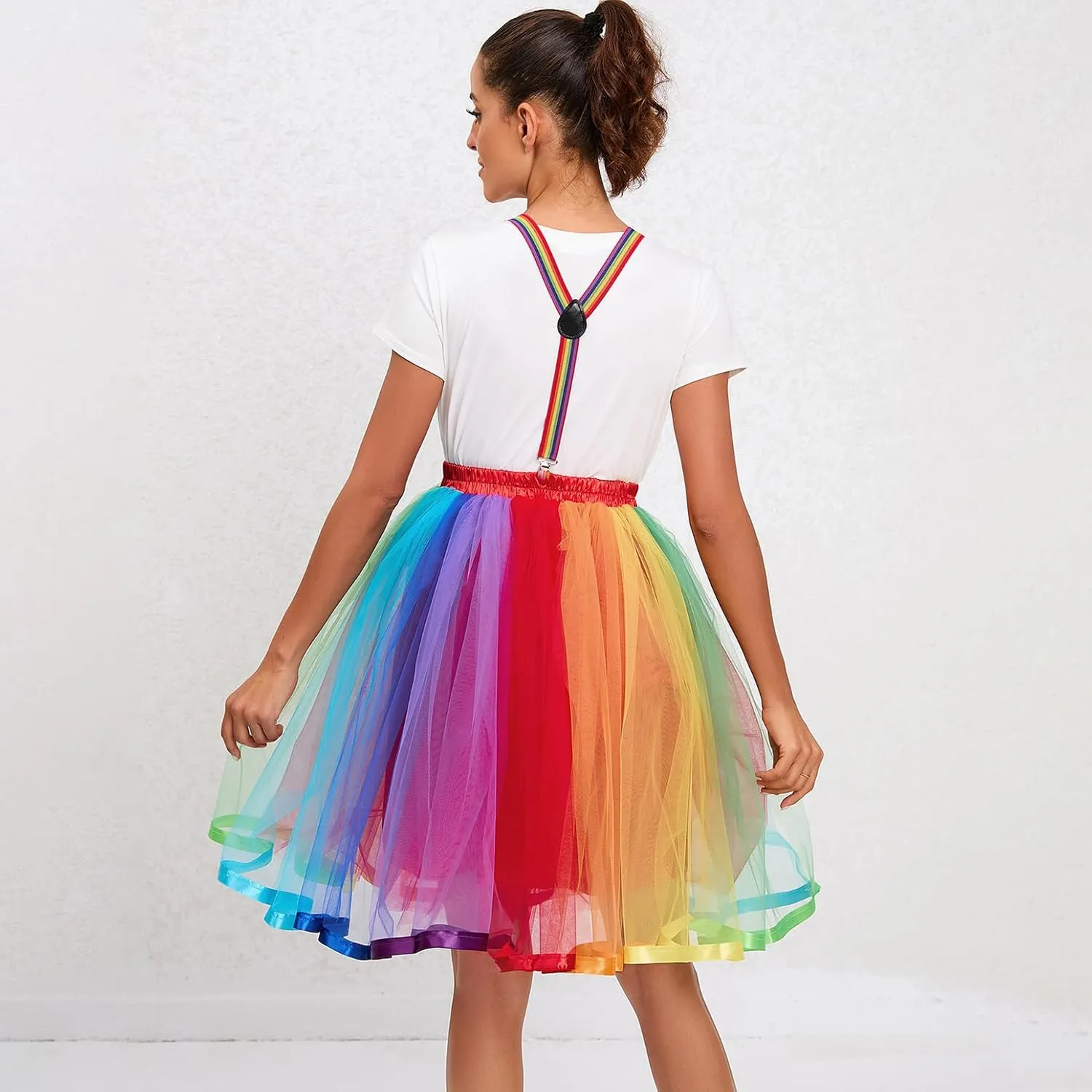 Women's Pleated Tutu Skirt High Waist Bubble Skirt Tulle Halloween Dance Layered Mesh Midi Skirt