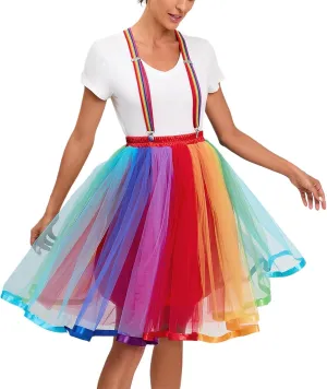 Women's Pleated Tutu Skirt High Waist Bubble Skirt Tulle Halloween Dance Layered Mesh Midi Skirt