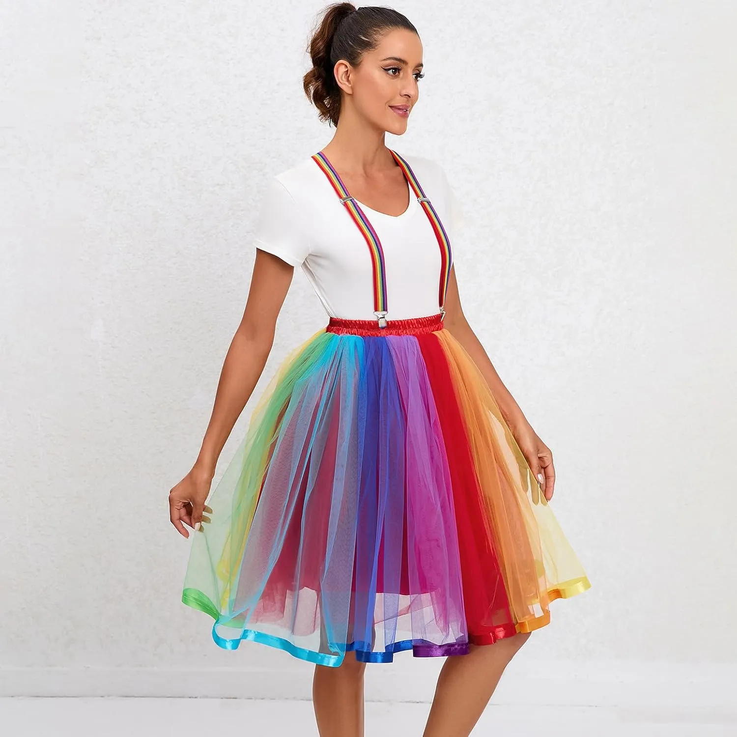 Women's Pleated Tutu Skirt High Waist Bubble Skirt Tulle Halloween Dance Layered Mesh Midi Skirt