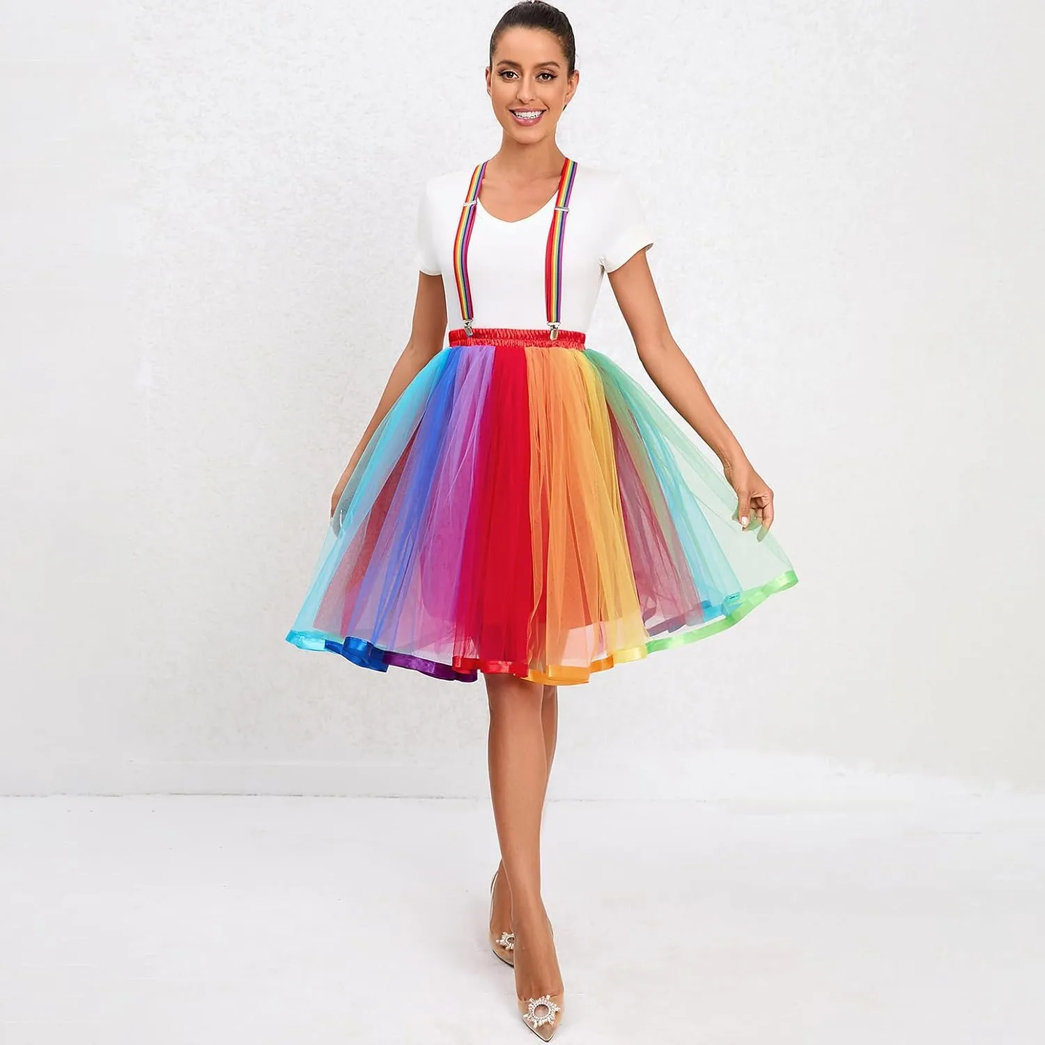 Women's Pleated Tutu Skirt High Waist Bubble Skirt Tulle Halloween Dance Layered Mesh Midi Skirt