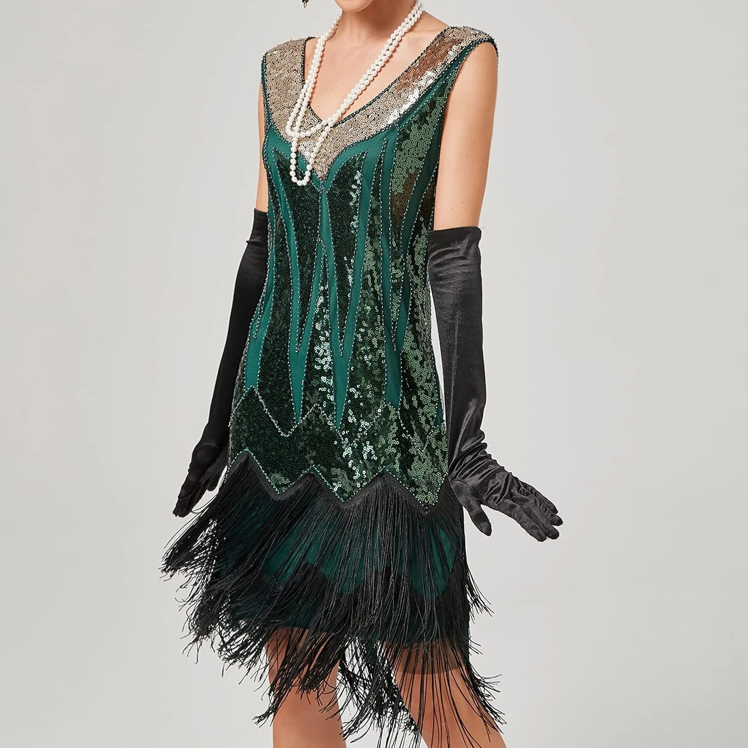 Women's Plus Size Flapper Dress Fringe Glitter Beaded Swing Roaring 20s Gatsby Short Sequin Masquerade Dresses