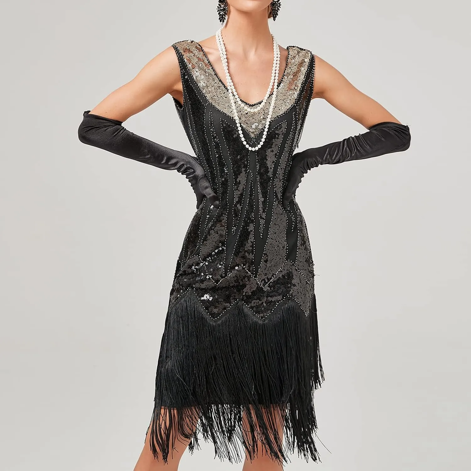 Women's Plus Size Flapper Dress Fringe Glitter Beaded Swing Roaring 20s Gatsby Short Sequin Masquerade Dresses