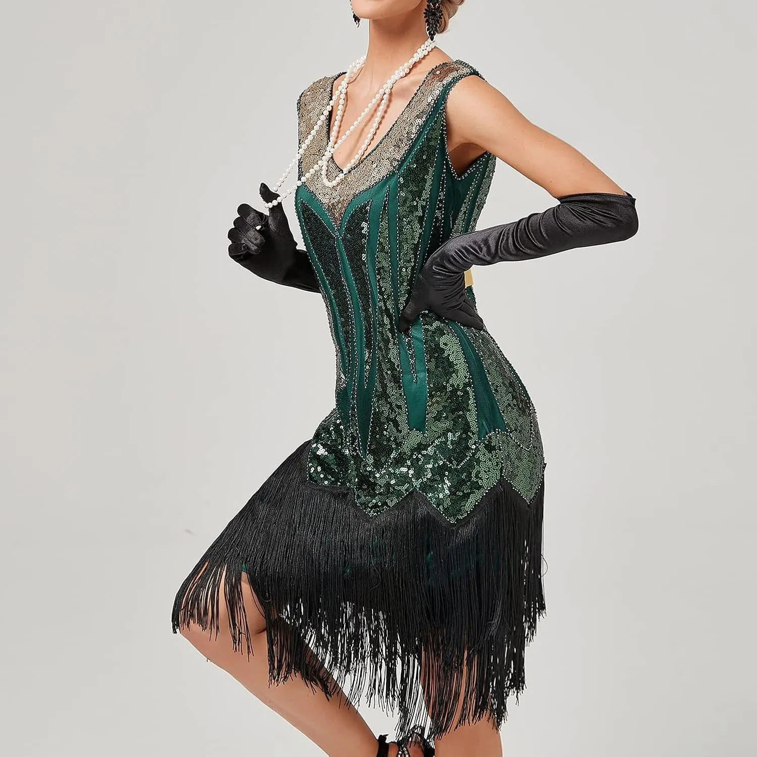 Women's Plus Size Flapper Dress Fringe Glitter Beaded Swing Roaring 20s Gatsby Short Sequin Masquerade Dresses