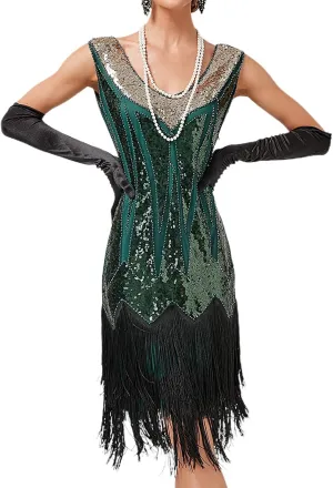 Women's Plus Size Flapper Dress Fringe Glitter Beaded Swing Roaring 20s Gatsby Short Sequin Masquerade Dresses