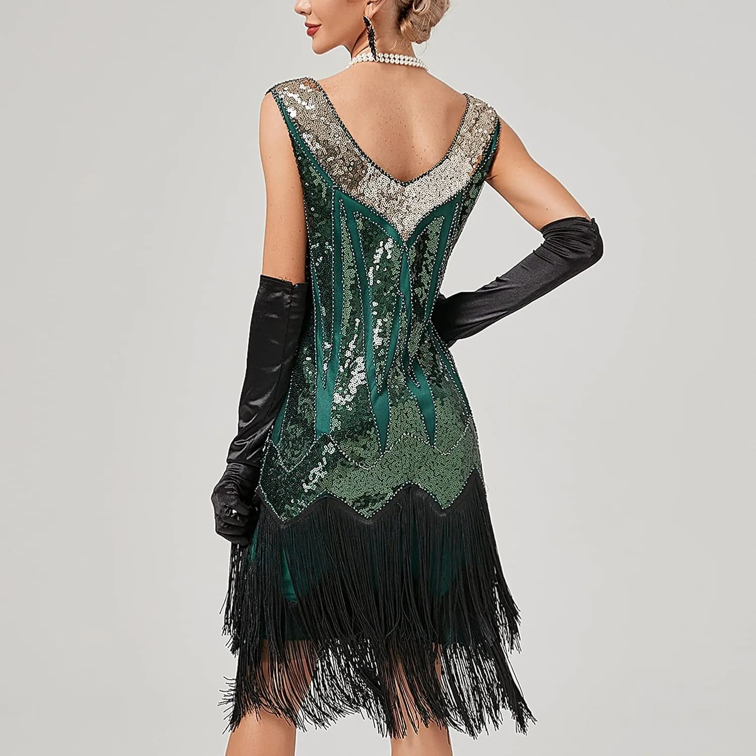 Women's Plus Size Flapper Dress Fringe Glitter Beaded Swing Roaring 20s Gatsby Short Sequin Masquerade Dresses