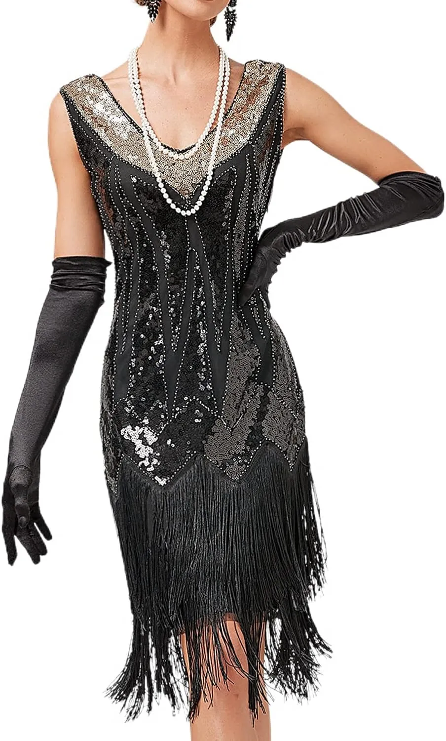 Women's Plus Size Flapper Dress Fringe Glitter Beaded Swing Roaring 20s Gatsby Short Sequin Masquerade Dresses