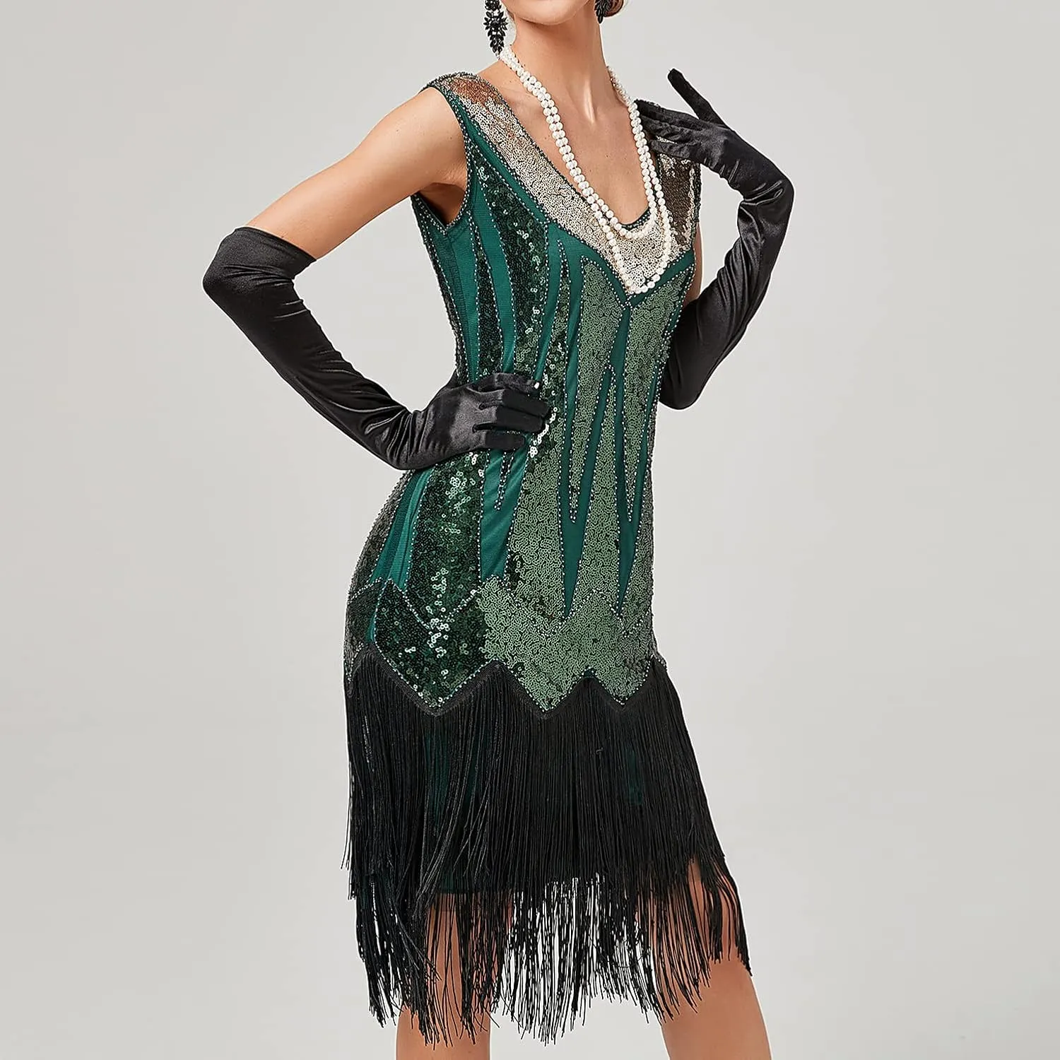 Women's Plus Size Flapper Dress Fringe Glitter Beaded Swing Roaring 20s Gatsby Short Sequin Masquerade Dresses