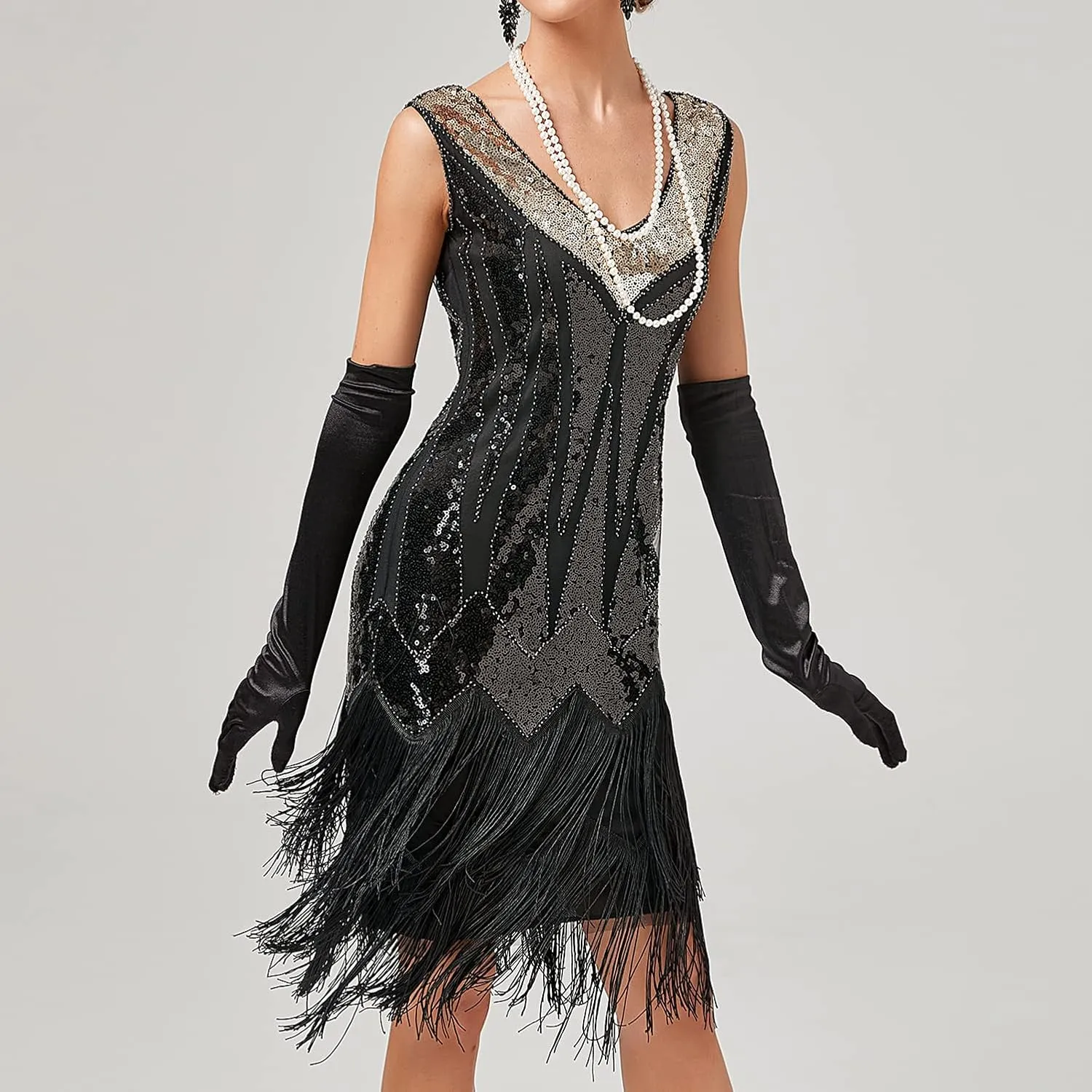 Women's Plus Size Flapper Dress Fringe Glitter Beaded Swing Roaring 20s Gatsby Short Sequin Masquerade Dresses
