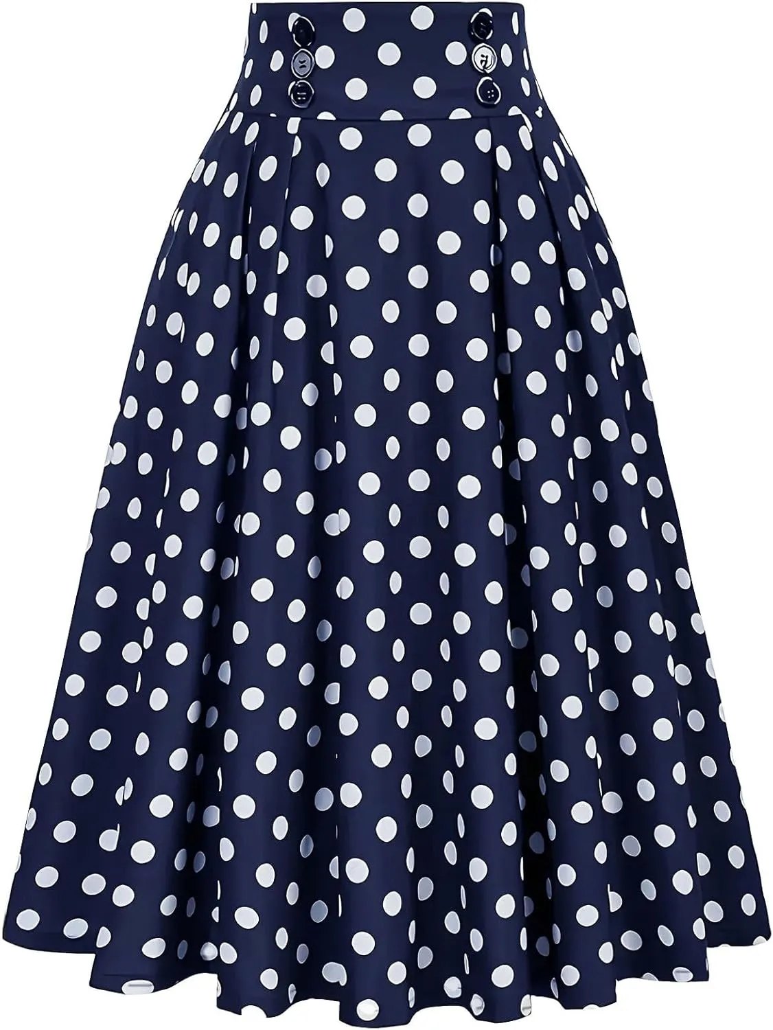 Women's Polka Dots Print Skirts Trendy Casual High Waist Elastic Midi Skirt Loose Soft Flowy Pleated Hem Long Skirt