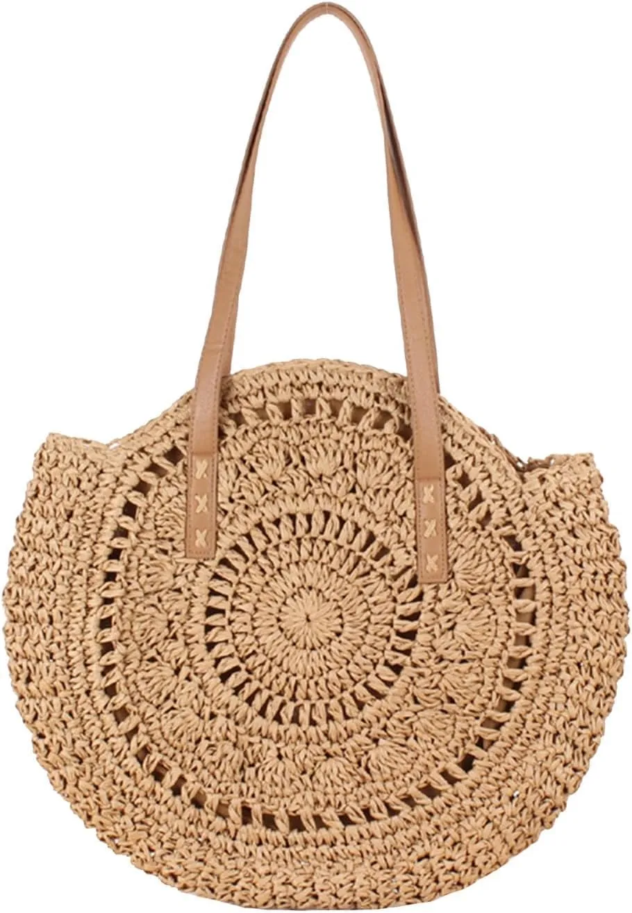 Women's Round Straw Bag Woven Bag Shoulder Bag Beach Bag Top-Handle Handbags