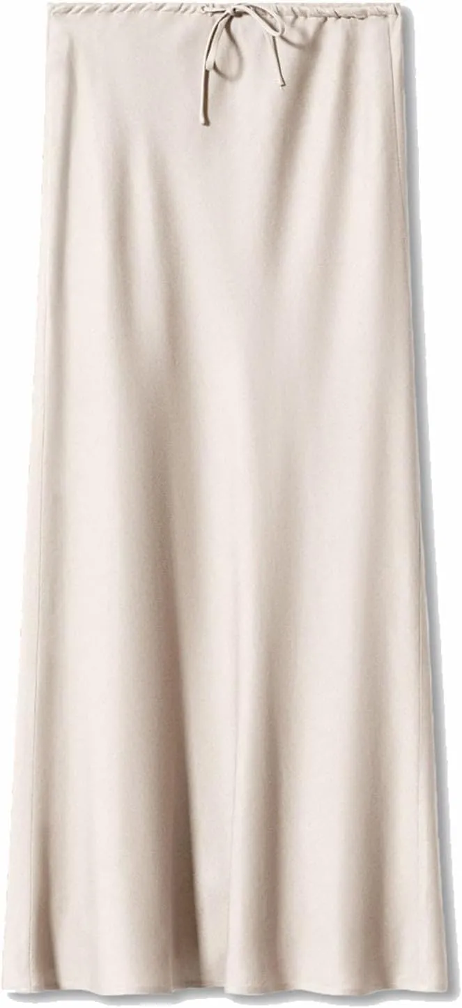 Women's Satin Maxi Skirts High Waist Silk Elegant Flowy Casual A-Line Long Skirt Cocktail Party Weekend Midi Skirt