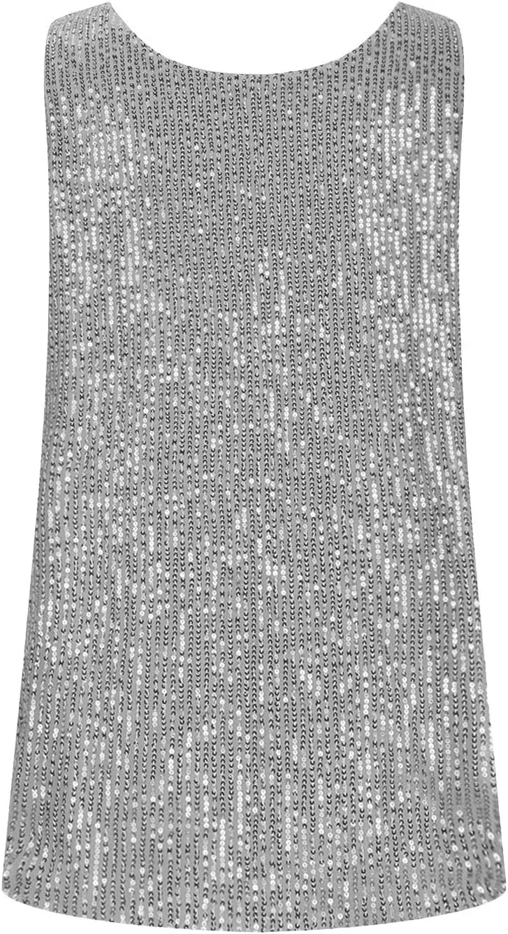Women's Sequin Tank Top Summer Fashion Sparkly Sleeveless Tshirts Nightclub Party Glitter Scoop Neck Going Out Tops