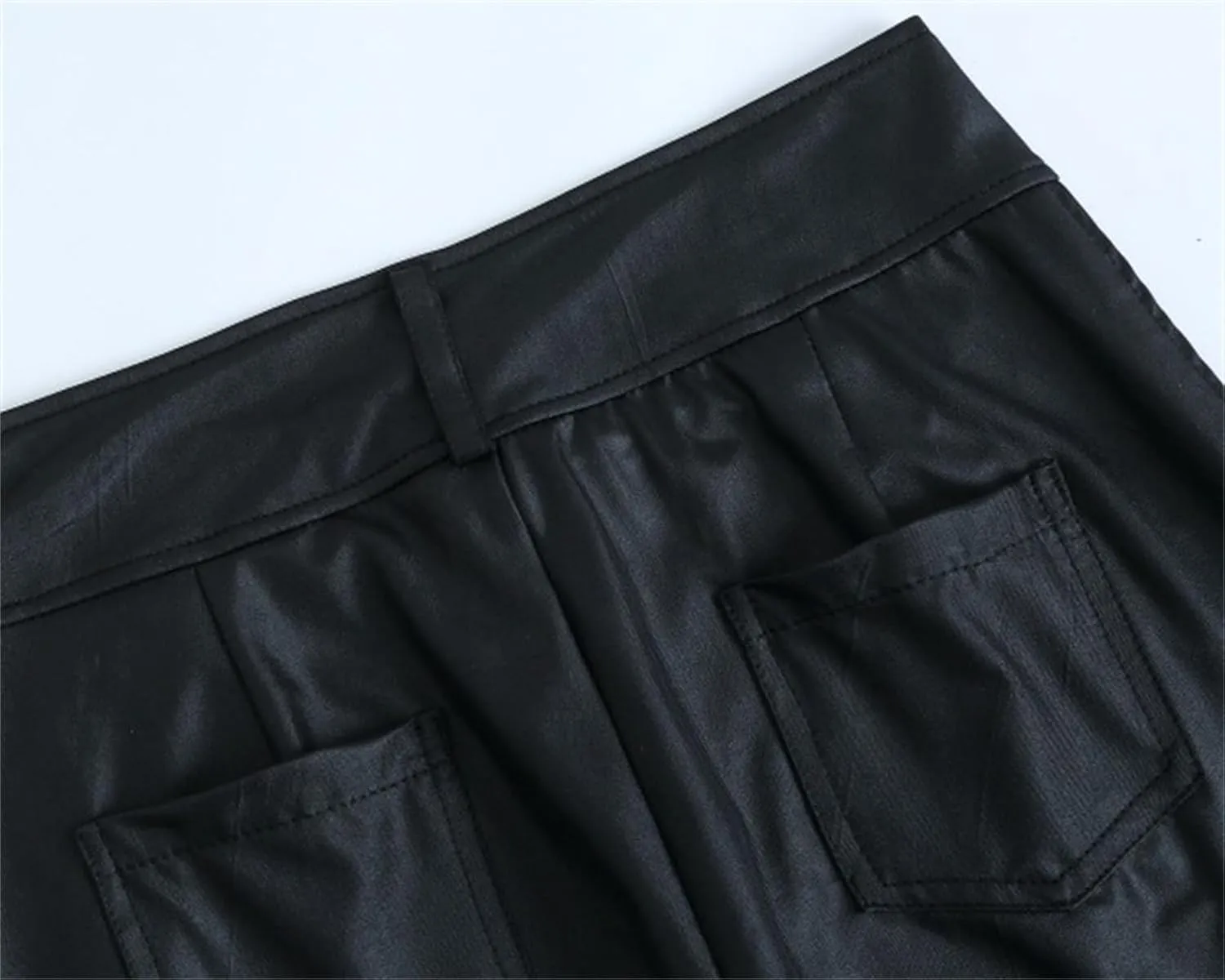 Women's Sexy PU Leather Pants High Waist Stretchy Leggings Bow Pencil Skinny Trousers