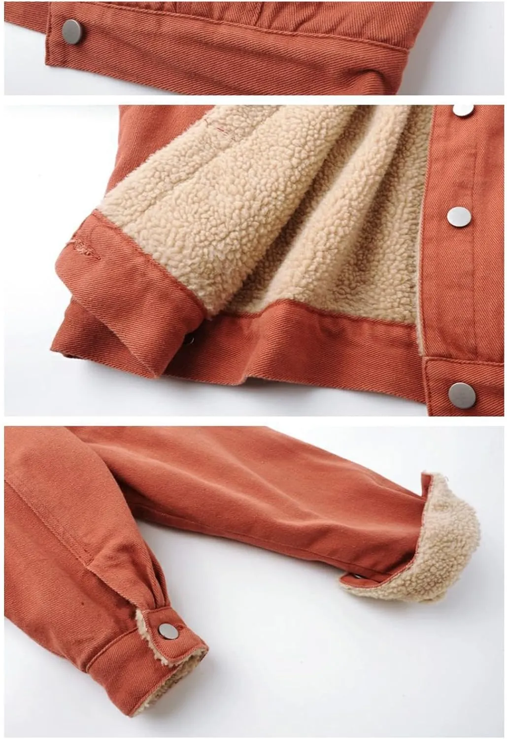 Womens Sherpa Lined Denim Jackets Long Sleeve Button Down Jean Coat Winter Warm Loose Fit Solid Color Furry Jackets