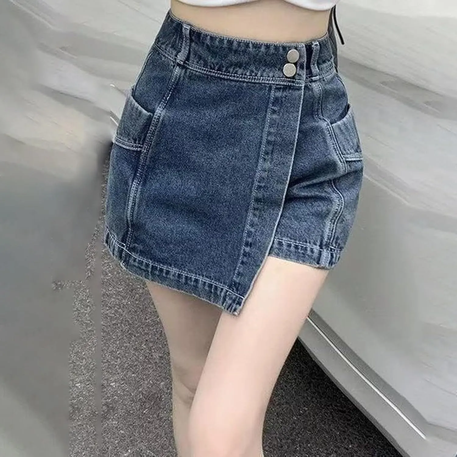 Womens Shorts Casual Women's Denim High Waisted Irregular Casual Versatile Slim Design A Line Skirt Pants
