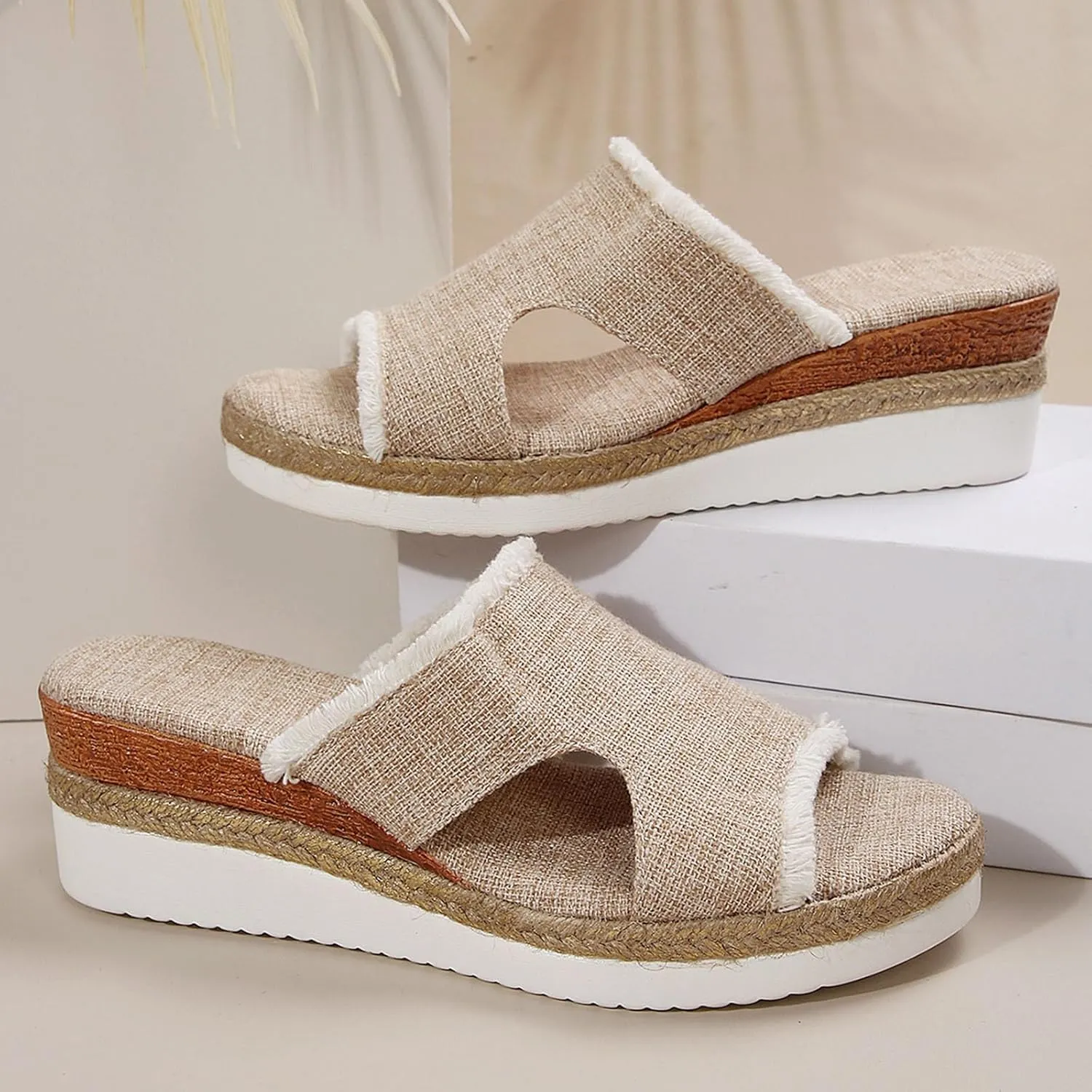 Women's Slide Sandals,2025 Woven Platform Slide Dressy Summer Open Toe Slip on Slippers Outdoor Beach Vacation Shoes