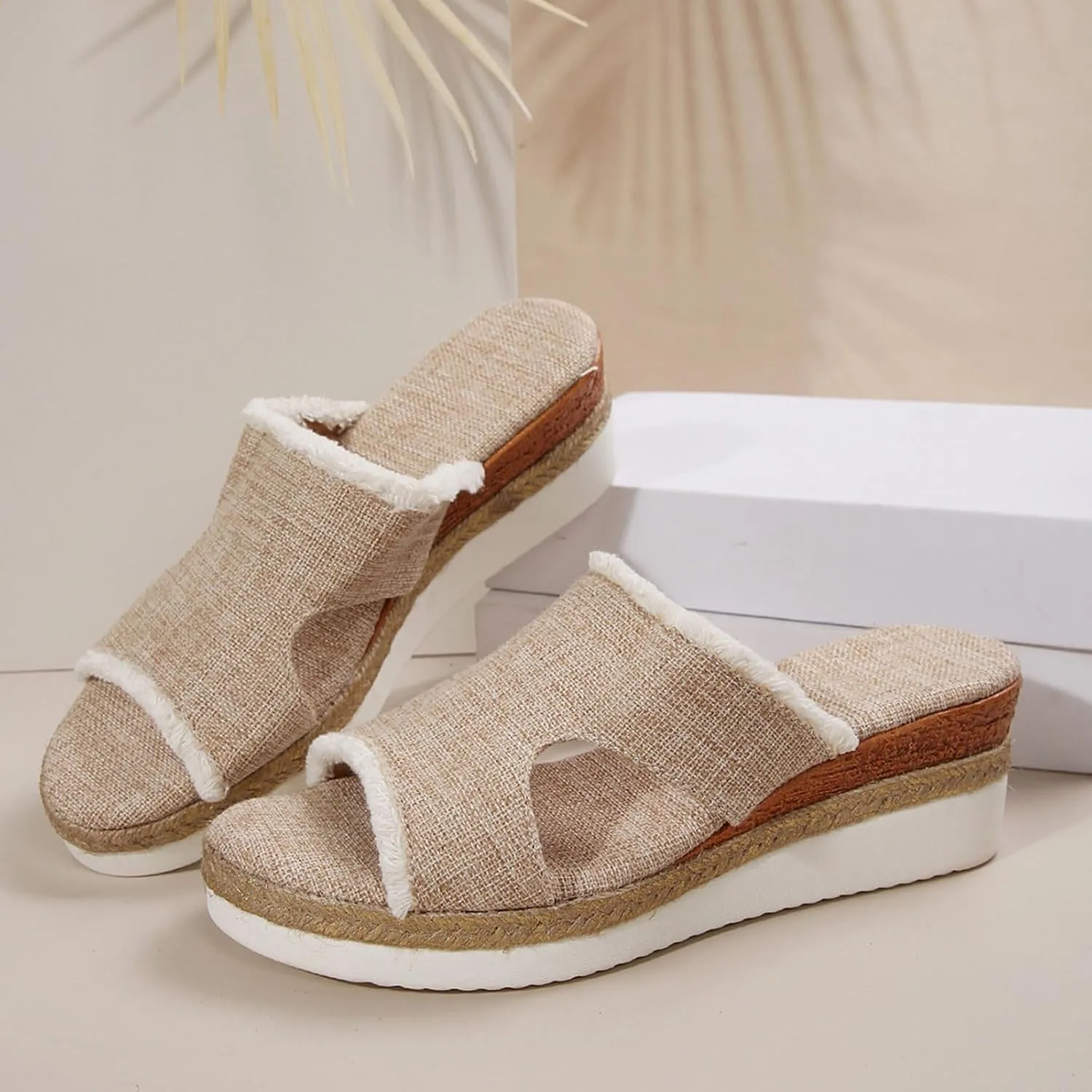 Women's Slide Sandals,2025 Woven Platform Slide Dressy Summer Open Toe Slip on Slippers Outdoor Beach Vacation Shoes