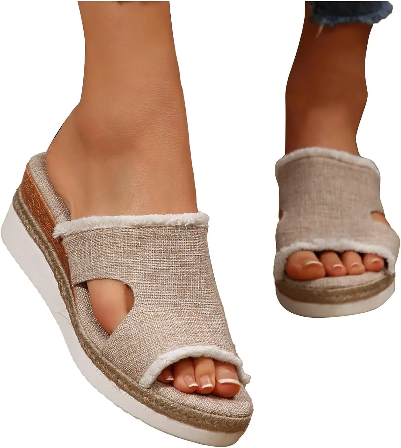 Women's Slide Sandals,2025 Woven Platform Slide Dressy Summer Open Toe Slip on Slippers Outdoor Beach Vacation Shoes