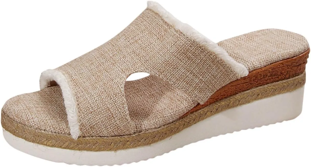 Women's Slide Sandals,2025 Woven Platform Slide Dressy Summer Open Toe Slip on Slippers Outdoor Beach Vacation Shoes