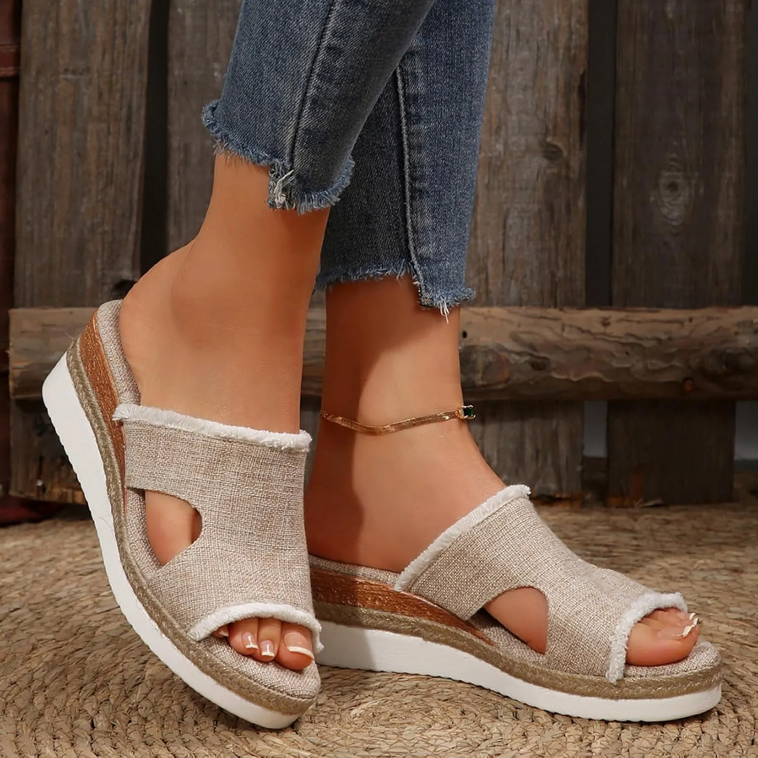 Women's Slide Sandals,2025 Woven Platform Slide Dressy Summer Open Toe Slip on Slippers Outdoor Beach Vacation Shoes