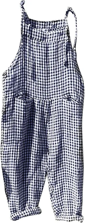 Womens Striped Plaid Jumpsuit Summer Overalls Big Pockets Plus Size Baggy Casual Romper 2024 Trend Outdoor Versatile Playsuit