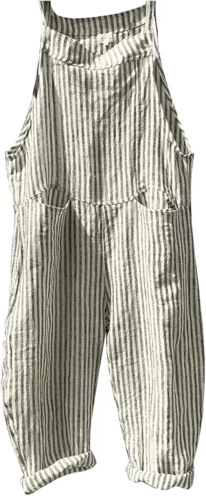 Womens Striped Plaid Jumpsuit Summer Overalls Big Pockets Plus Size Baggy Casual Romper 2024 Trend Outdoor Versatile Playsuit