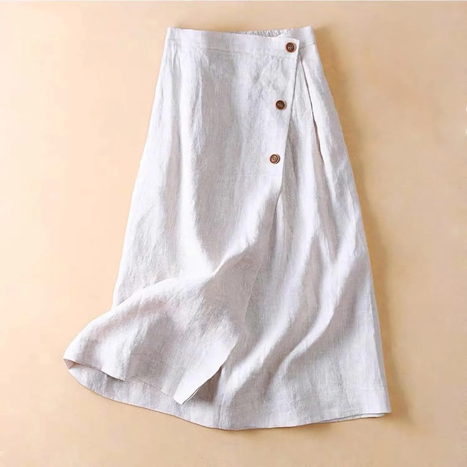 Women's Summer Elastic Swing Midi A Line Skirt Button Front High Waist Skirts Casual Trendy Beach Western Skirts