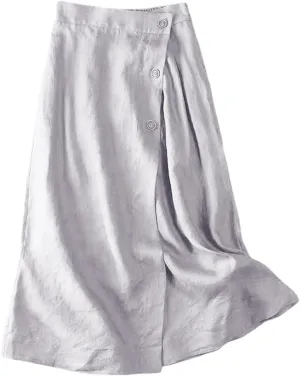 Women's Summer Elastic Swing Midi A Line Skirt Button Front High Waist Skirts Casual Trendy Beach Western Skirts