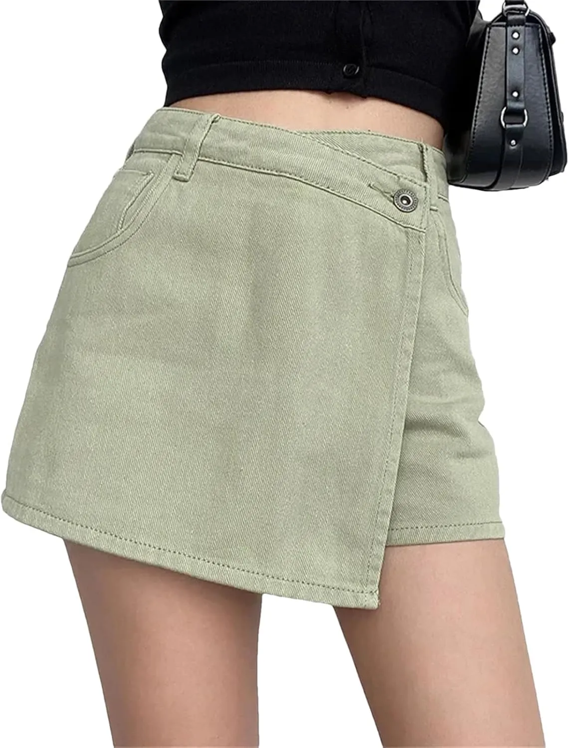 Womens Summer High Waisted Slimming Mini Denim Skirt Versatile Fashion Irregular A Line Jeans Shorts
