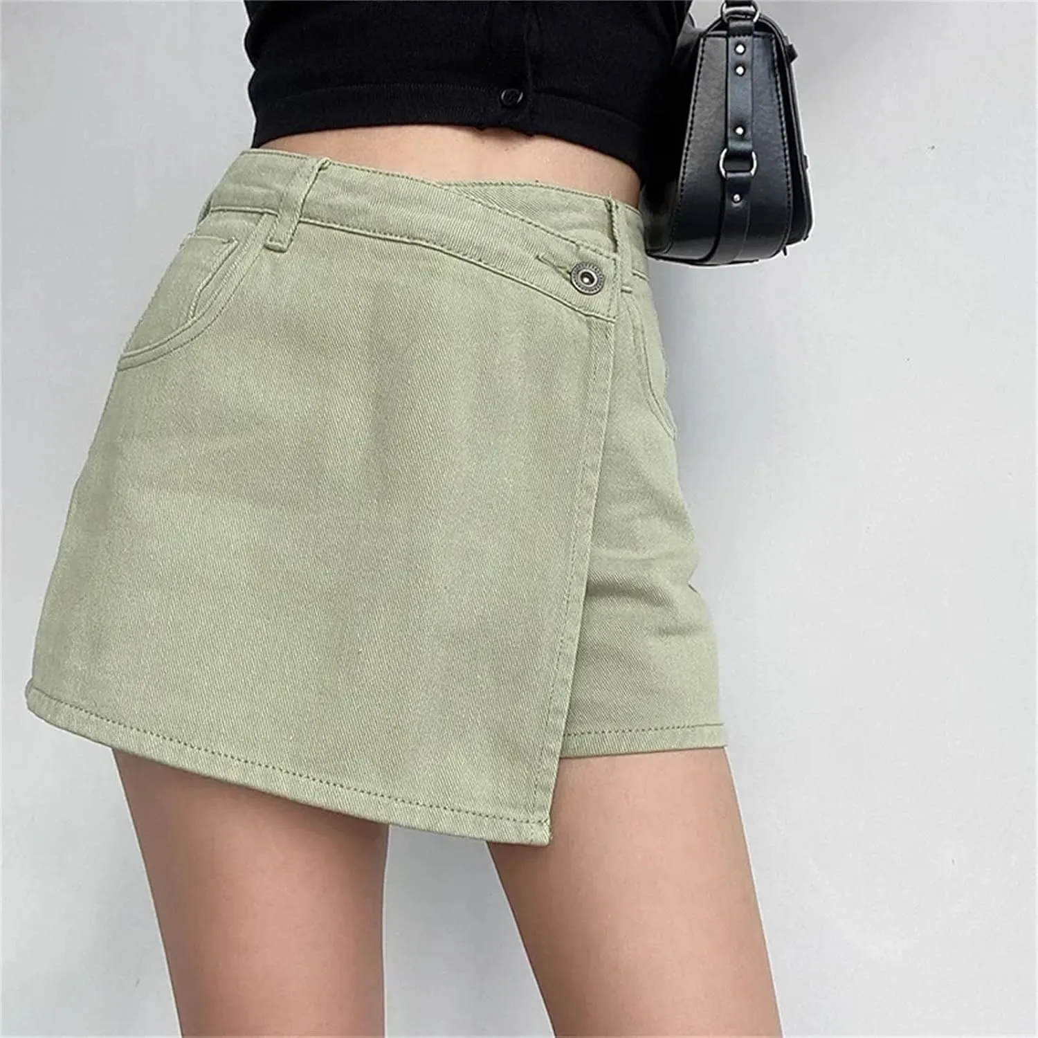 Womens Summer High Waisted Slimming Mini Denim Skirt Versatile Fashion Irregular A Line Jeans Shorts