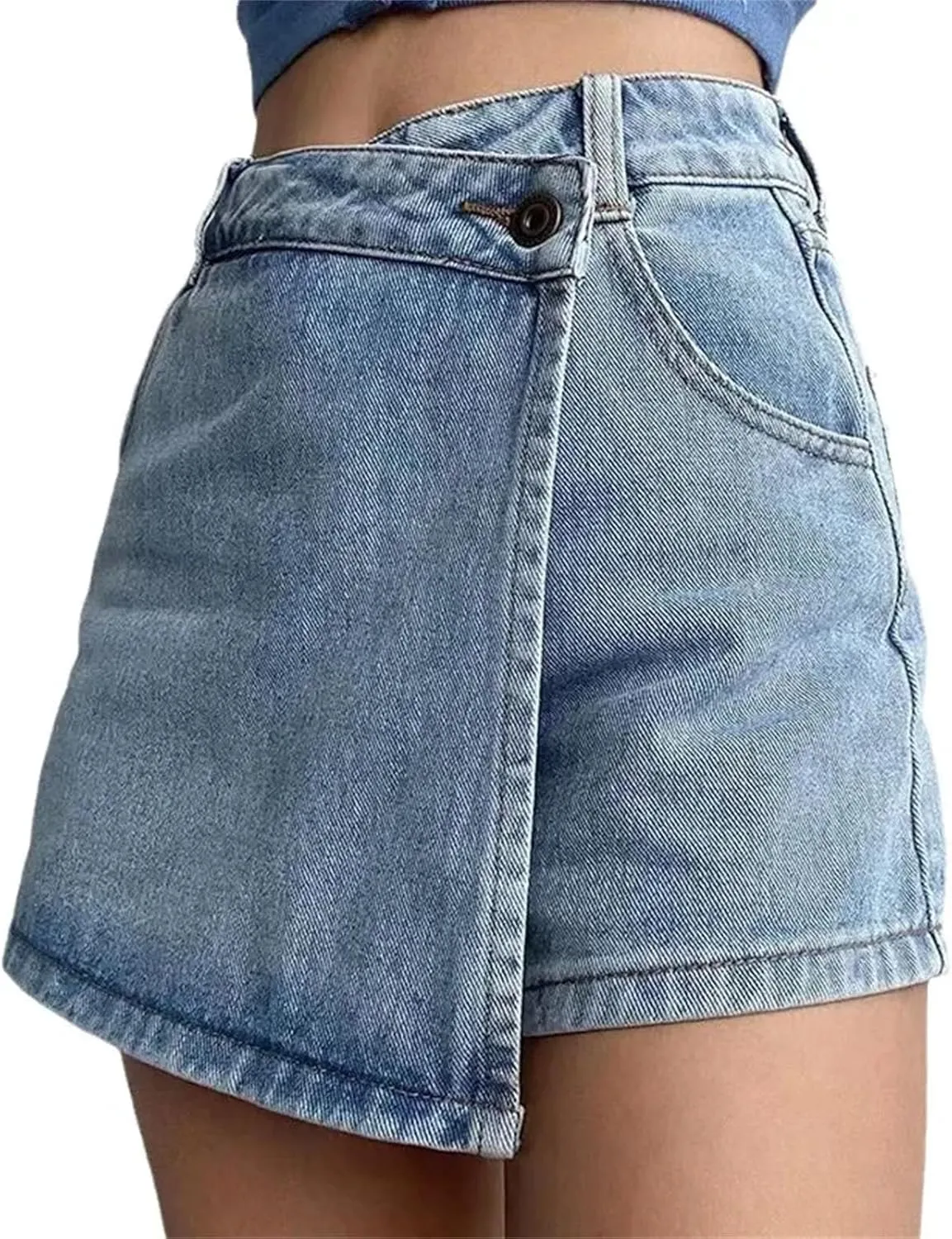 Womens Summer High Waisted Slimming Mini Denim Skirt Versatile Fashion Irregular A Line Jeans Shorts