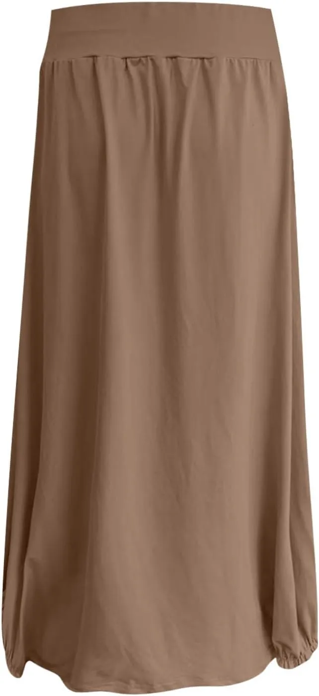 Women's Summer Maxi Skirts 2025 Trendy Solid High Waisted Ankle Length Skirt Casual Flowy Ruffle Hem Balloon Skirts