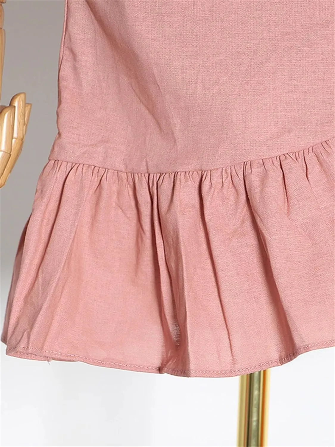 Women's Summer Ruffle Trim Mini Dresses Round Neck Petal Sleeve High Waist Dress