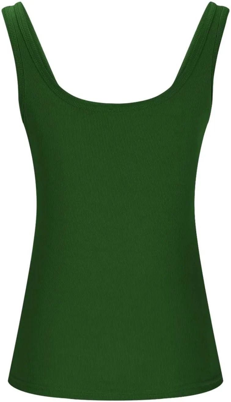 Womens Summer Spaghetti Strap Tank Tops Crewneck Sleeveless Shirts Ribbed Tanks Slim Fitted Casual Basic Tee Shirt