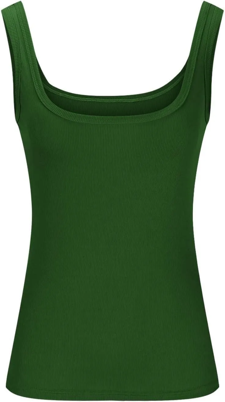 Womens Summer Spaghetti Strap Tank Tops Crewneck Sleeveless Shirts Ribbed Tanks Slim Fitted Casual Basic Tee Shirt