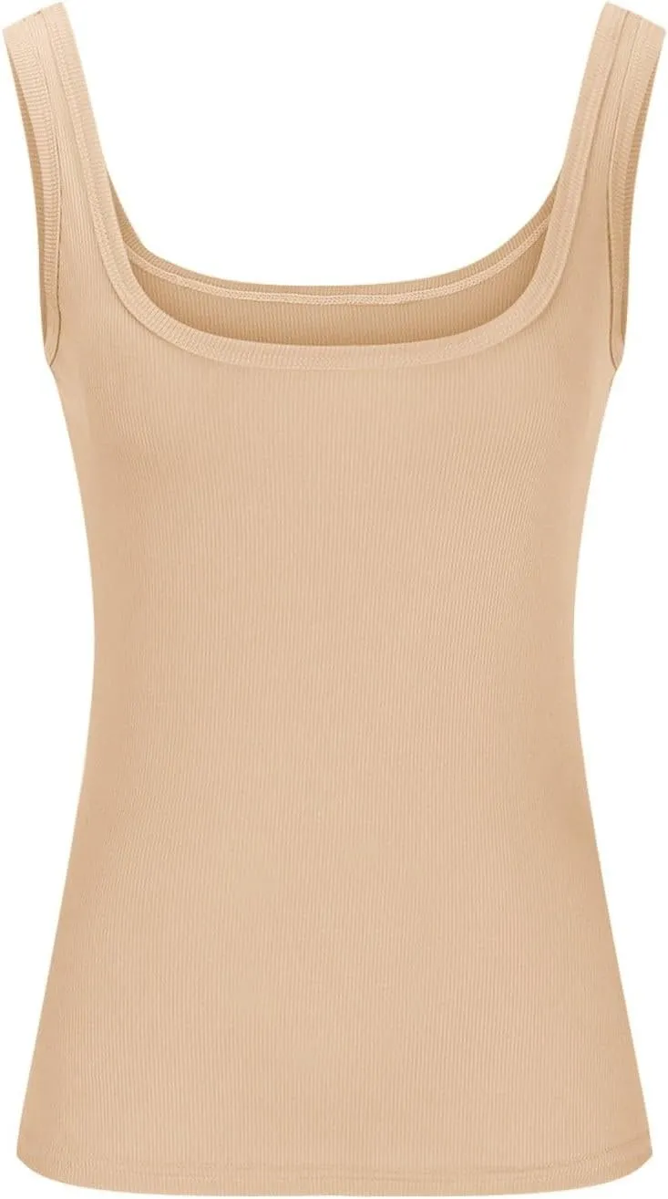 Womens Summer Spaghetti Strap Tank Tops Crewneck Sleeveless Shirts Ribbed Tanks Slim Fitted Casual Basic Tee Shirt