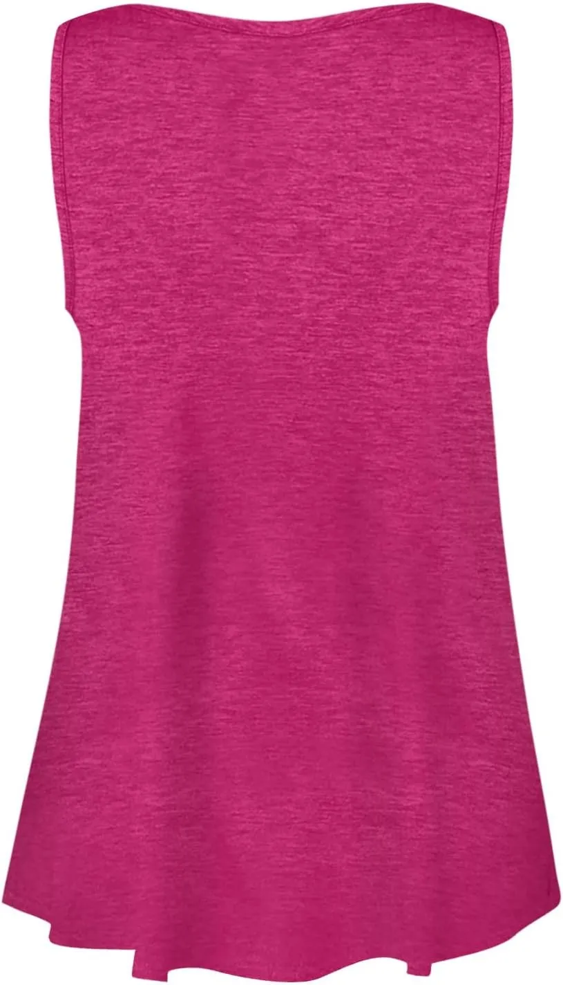 Womens Summer Tops 2023 Sleeveless Henley T-Shirts Tops Casual Button Down Tunics Holiday Going Out Tank Top Tee