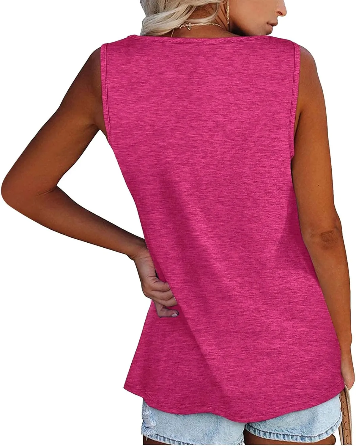 Womens Summer Tops 2023 Sleeveless Henley T-Shirts Tops Casual Button Down Tunics Holiday Going Out Tank Top Tee