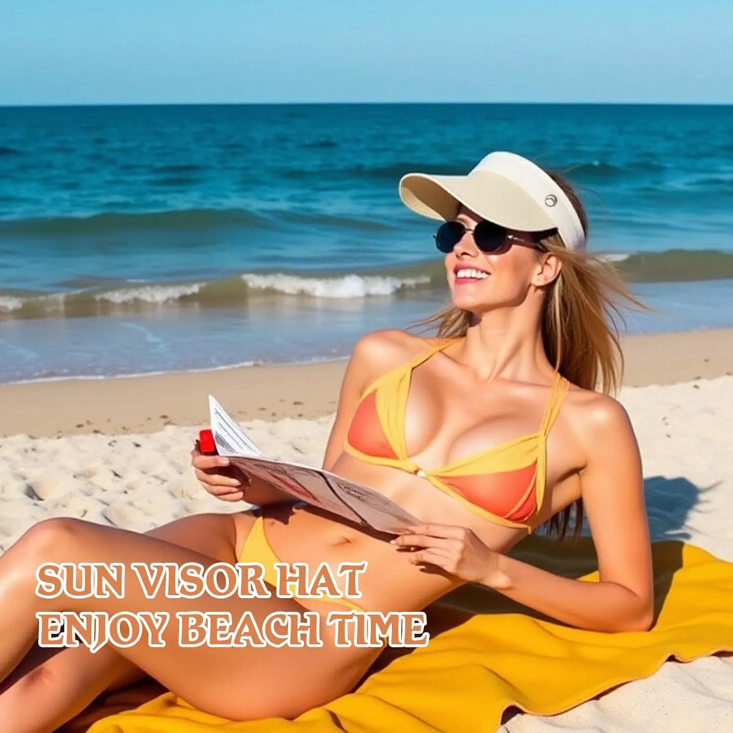 Women's Sun Visor Hats Wide Brim Straw Beach Hat Ponytail Hats for Women Foldable Floppy