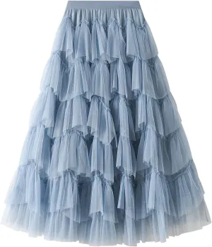 Women's Tutu Tulle Skirt Pleated Skirt Midi Velvet Holiday Elastic Waist Mesh Fall Elastic Tulle Skirt