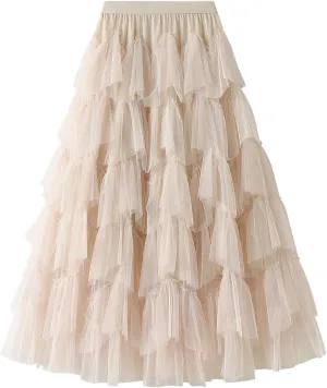 Women's Tutu Tulle Skirt Pleated Skirt Midi Velvet Holiday Elastic Waist Mesh Fall Elastic Tulle Skirt
