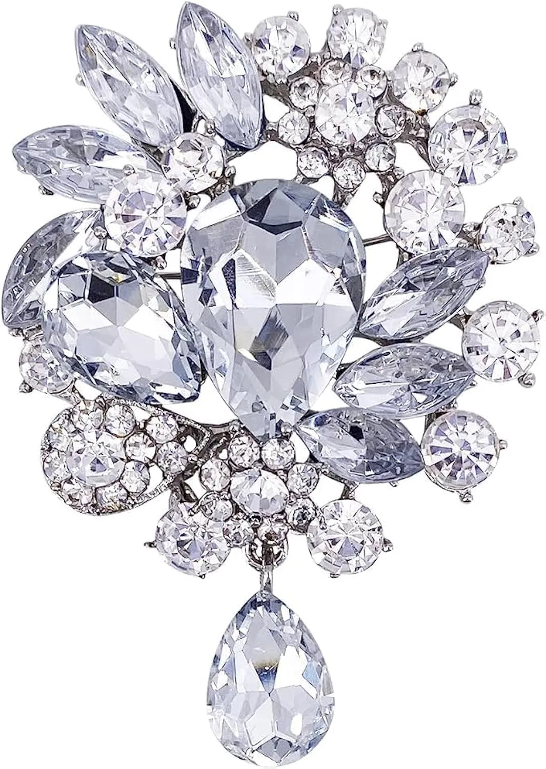 Womens Vintage Fashion Brooch Crystal Antiqued Gold Tone Bridal Big Teardrop Bouquet Style For Party Wedding Jewelry
