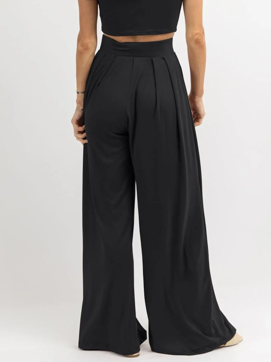Womens Wide Leg Pants Casual Palazzo Flowy Pleated Trouser Woman Elastic High Waisted Loose Fit Lounge Pant Comfy 2025
