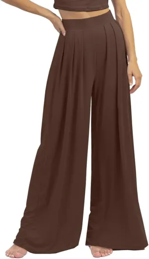 Womens Wide Leg Pants Casual Palazzo Flowy Pleated Trouser Woman Elastic High Waisted Loose Fit Lounge Pant Comfy 2025