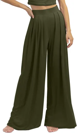 Womens Wide Leg Pants Casual Palazzo Flowy Pleated Trouser Woman Elastic High Waisted Loose Fit Lounge Pant Comfy 2025