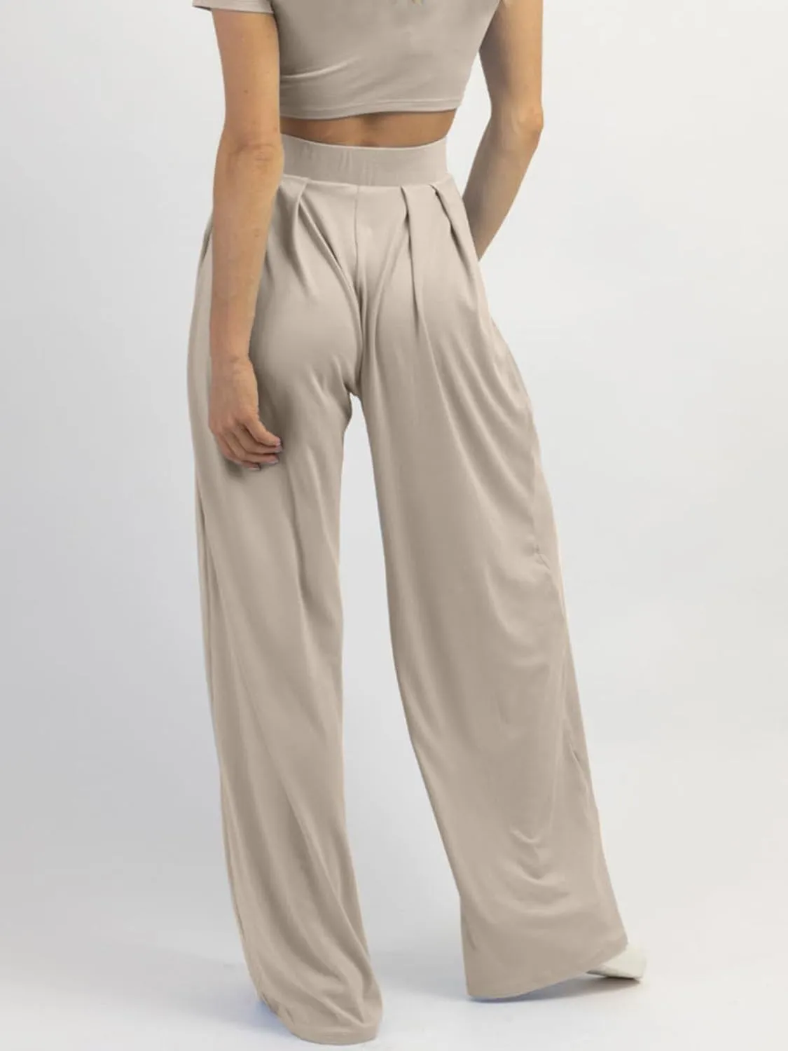 Womens Wide Leg Pants Casual Palazzo Flowy Pleated Trouser Woman Elastic High Waisted Loose Fit Lounge Pant Comfy 2025