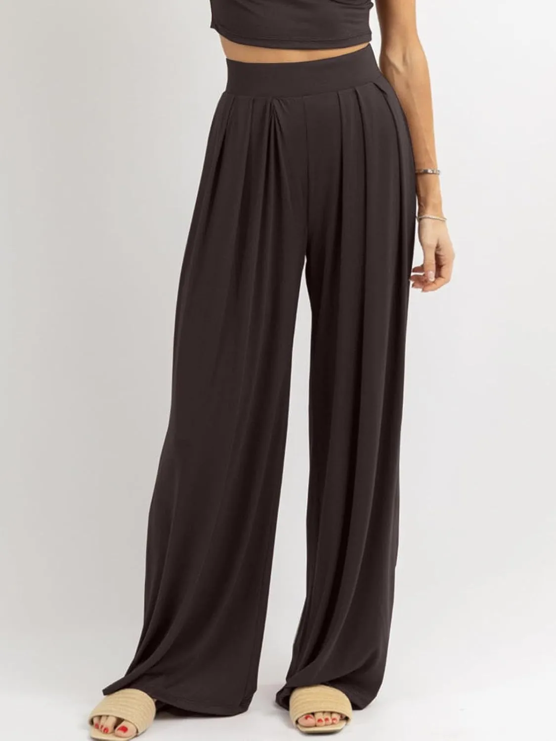 Womens Wide Leg Pants Casual Palazzo Flowy Pleated Trouser Woman Elastic High Waisted Loose Fit Lounge Pant Comfy 2025