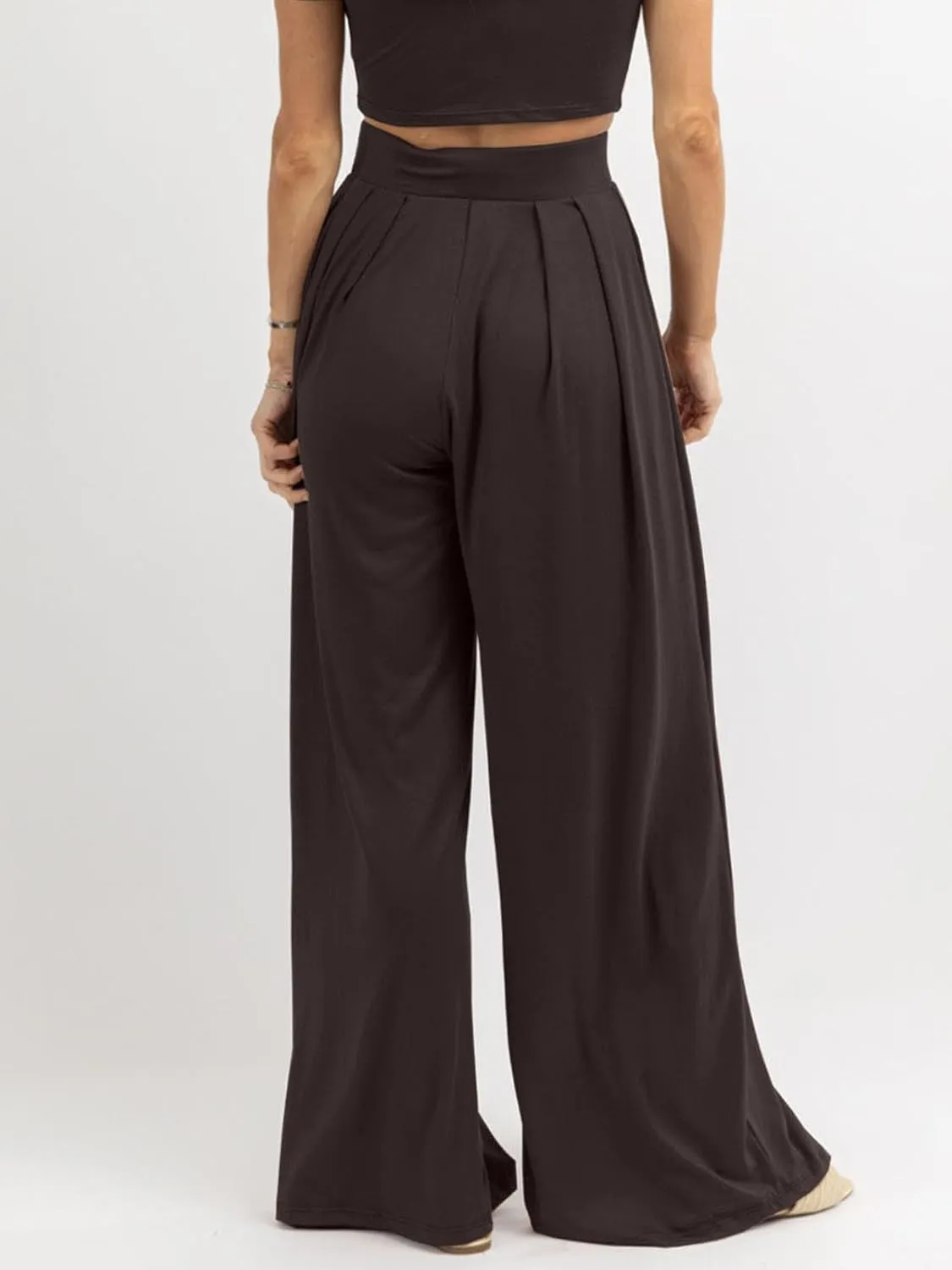 Womens Wide Leg Pants Casual Palazzo Flowy Pleated Trouser Woman Elastic High Waisted Loose Fit Lounge Pant Comfy 2025