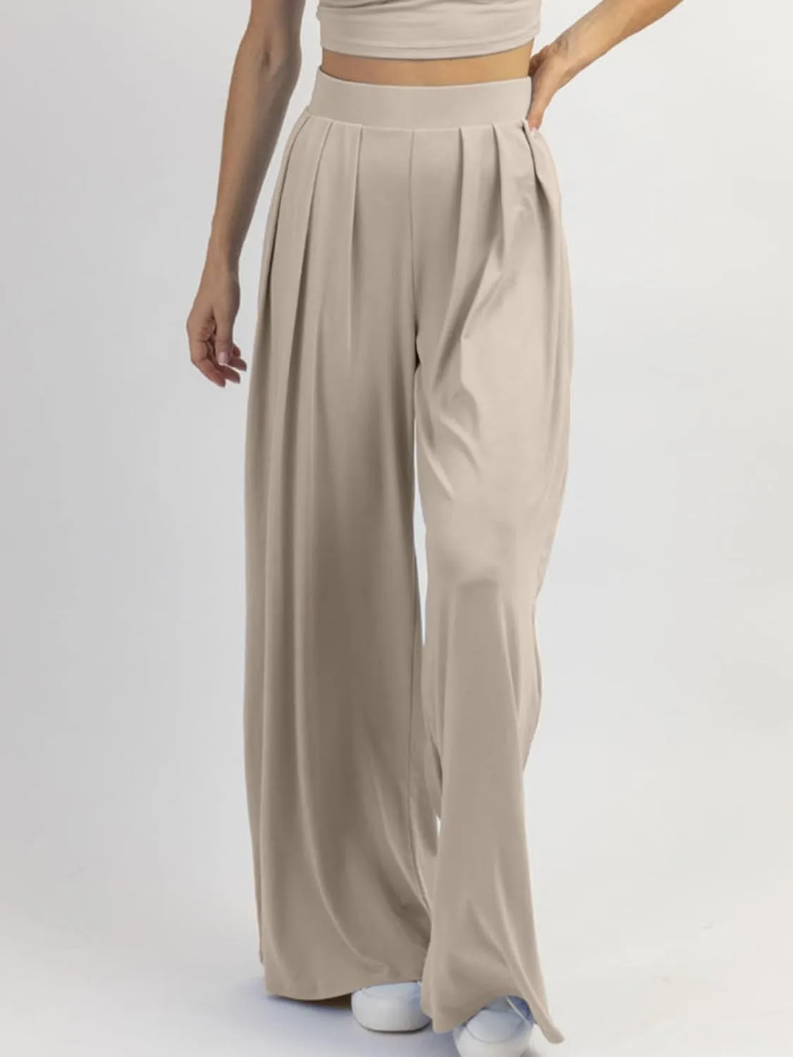Womens Wide Leg Pants Casual Palazzo Flowy Pleated Trouser Woman Elastic High Waisted Loose Fit Lounge Pant Comfy 2025
