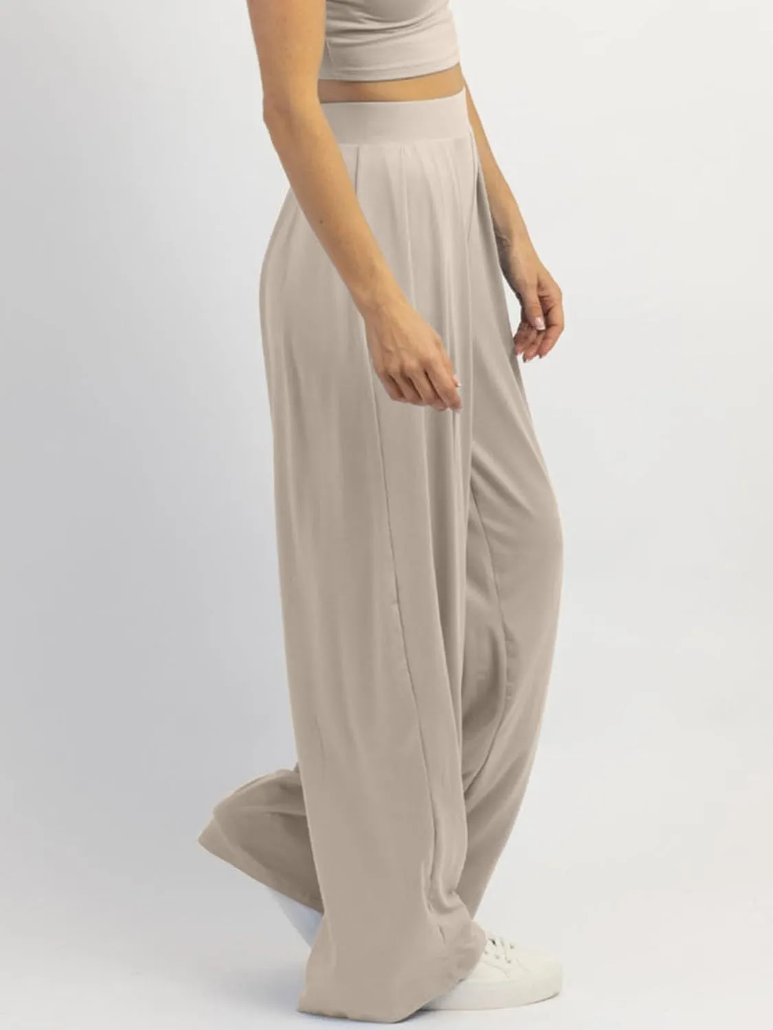 Womens Wide Leg Pants Casual Palazzo Flowy Pleated Trouser Woman Elastic High Waisted Loose Fit Lounge Pant Comfy 2025